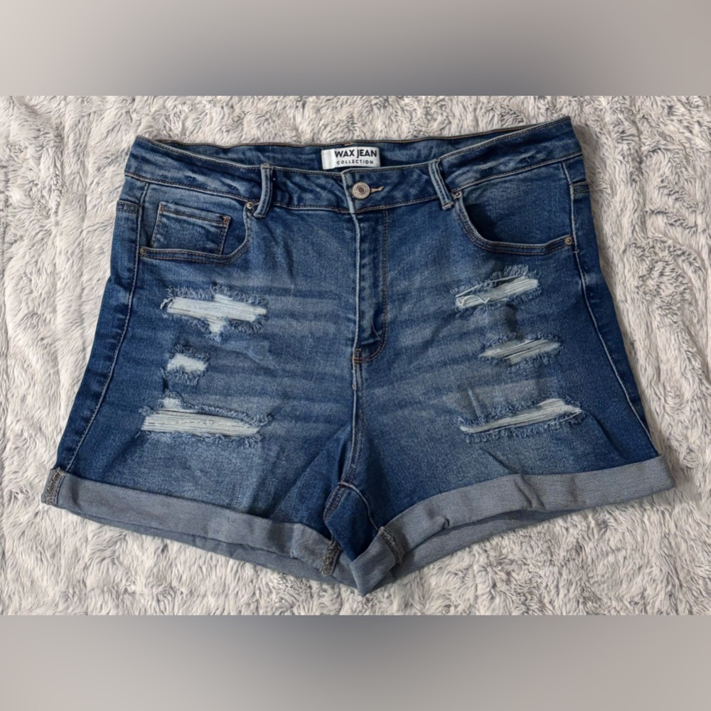 Wax Jean Women's Ripped Blue Jean Shorts